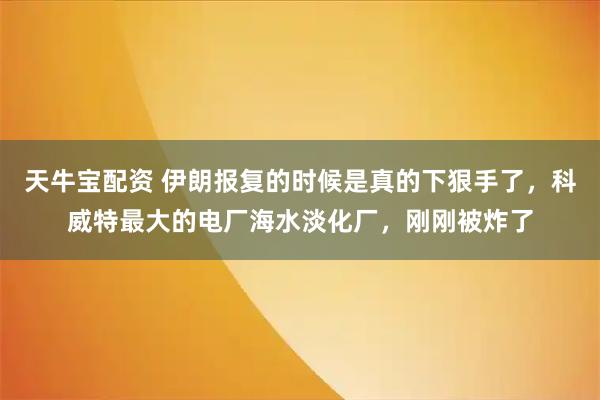 天牛宝配资 伊朗报复的时候是真的下狠手了，科威特最大的电厂海水淡化厂，刚刚被炸了